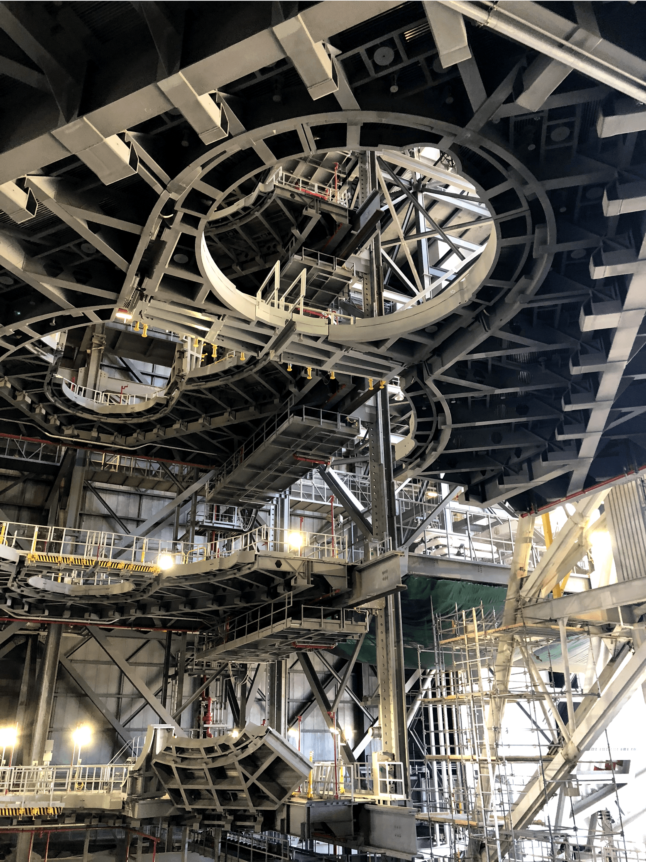 Rocket parts are assembled in the Vehicle Assembly Building (VAB) before launch. (Visit to Kennedy Space Center, Merritt Island, Florida)