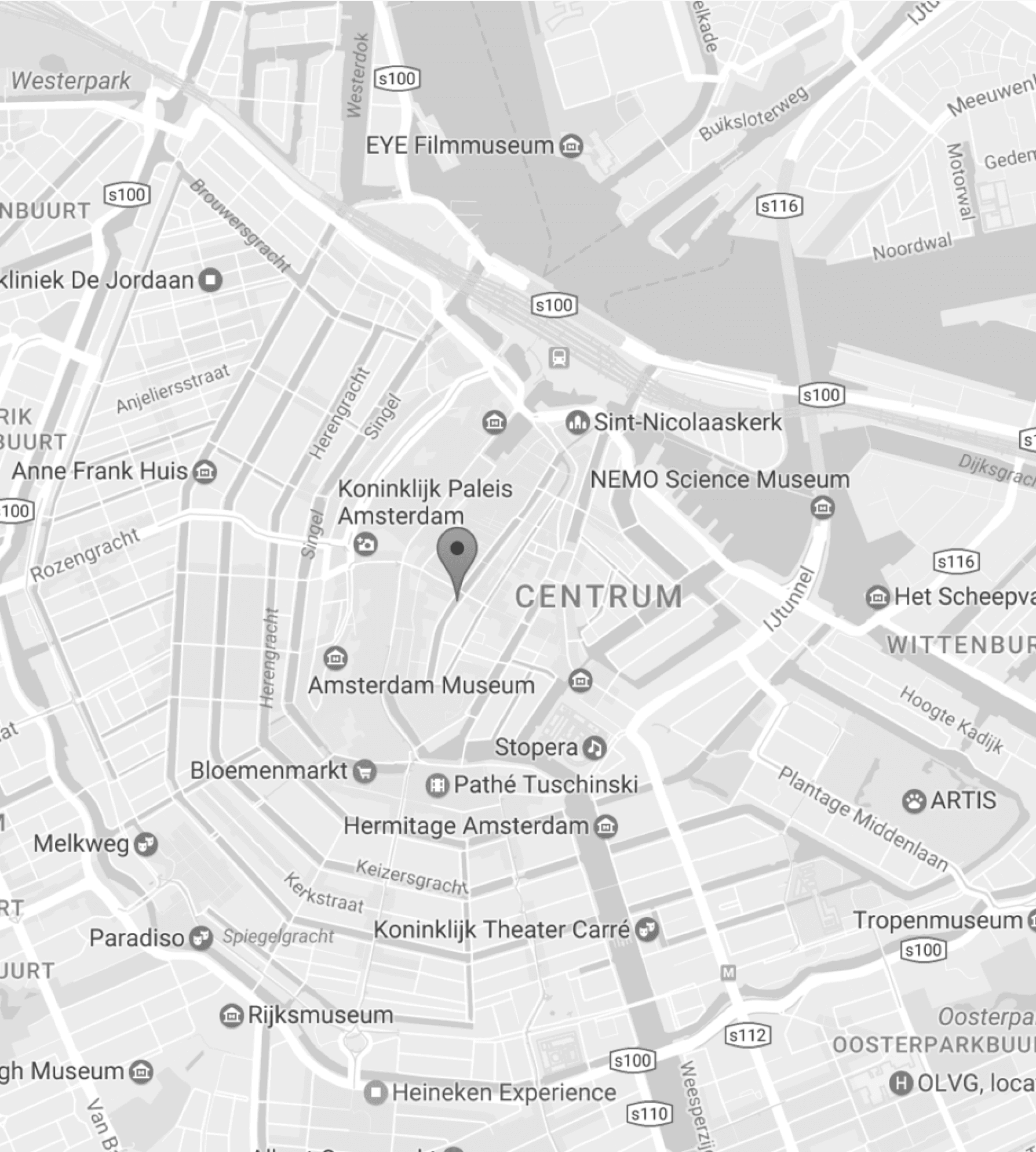 A screenshot of Amsterdam from Google Maps